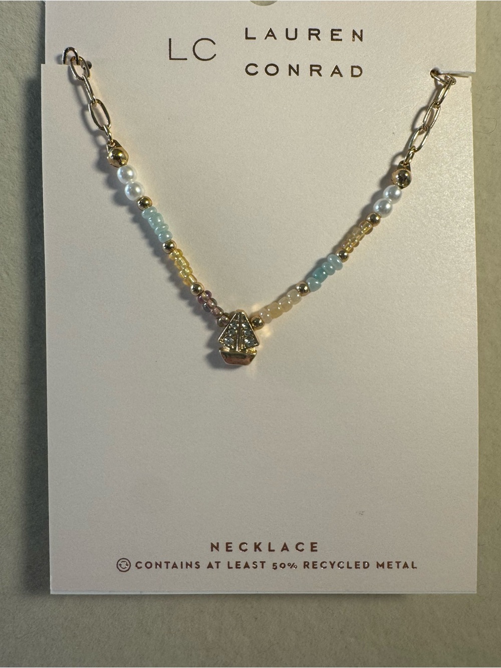 New LC LAUREN CONRAD Multicolor Beaded Sailboat Necklace